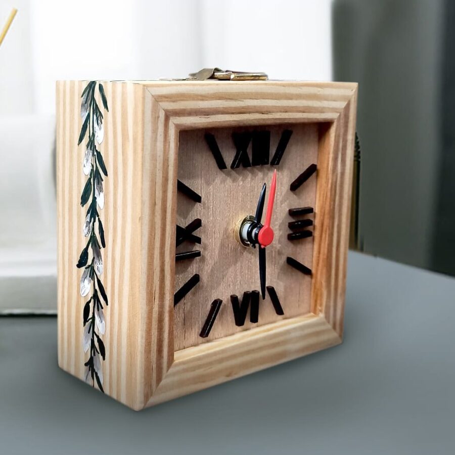 Square Pine Wood Table Clock