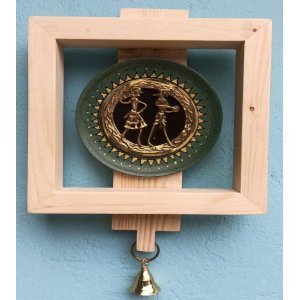 Hand-Painted Wall Hanging in Wood & Brass Tribal Art