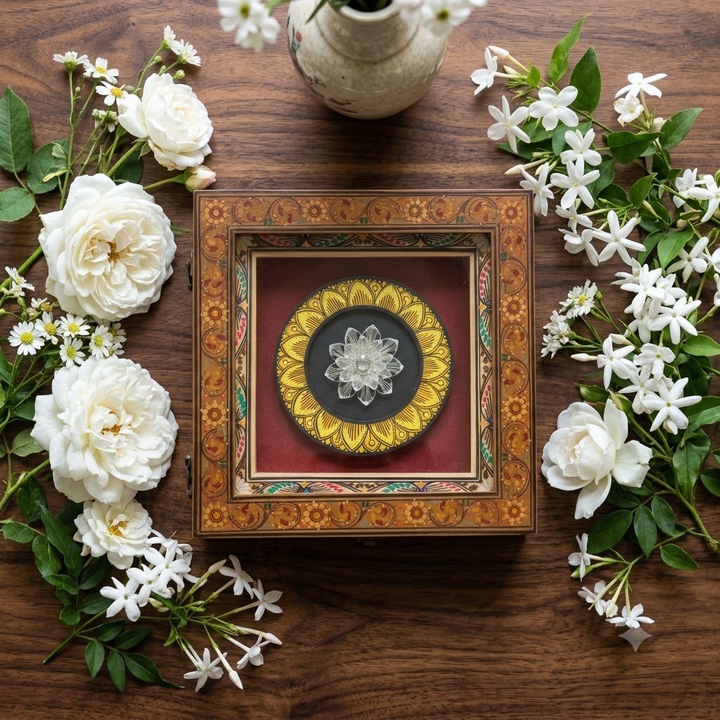 Silver Flower Wooden Box Memento (small)
