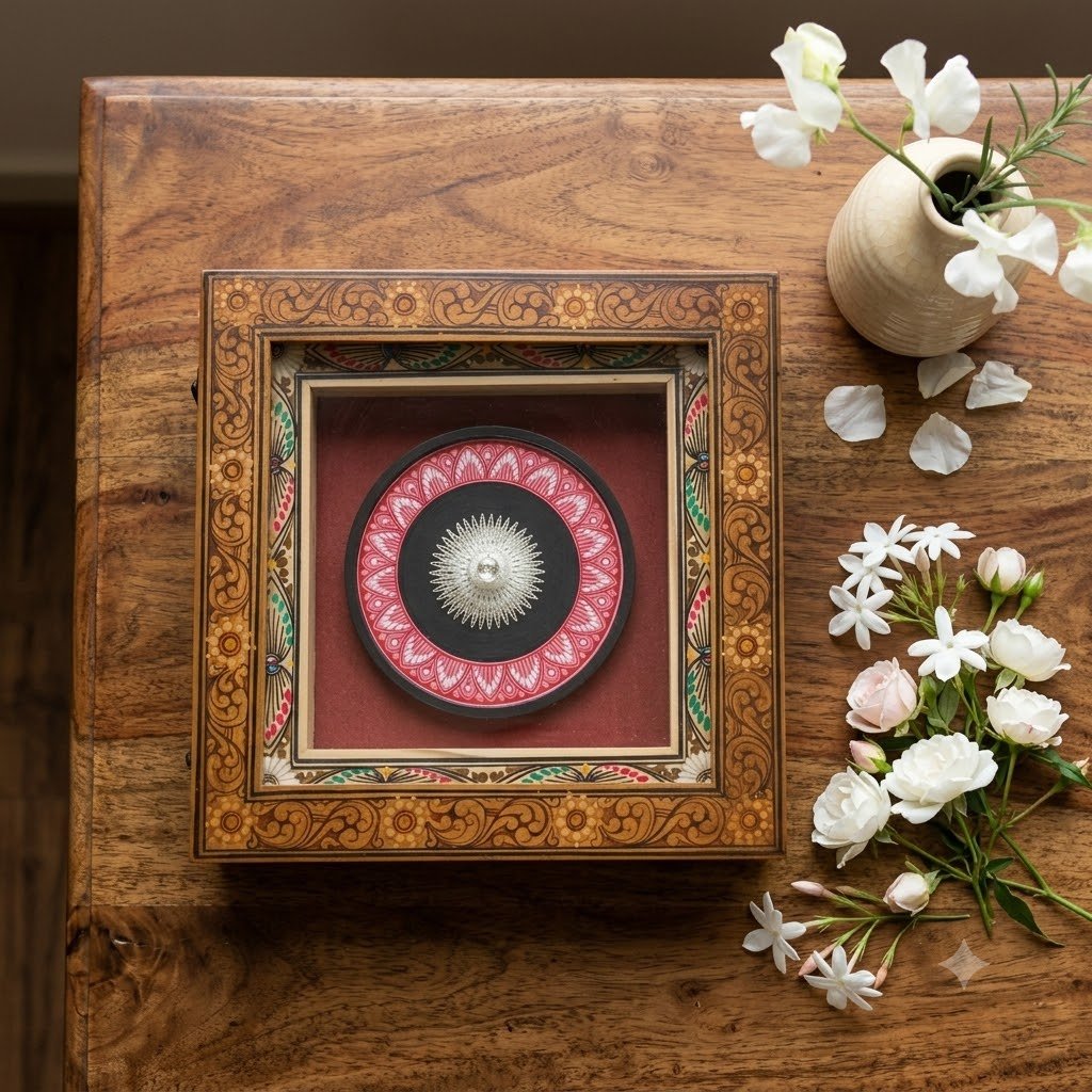 Silver Flower Wooden Box Memento (small)