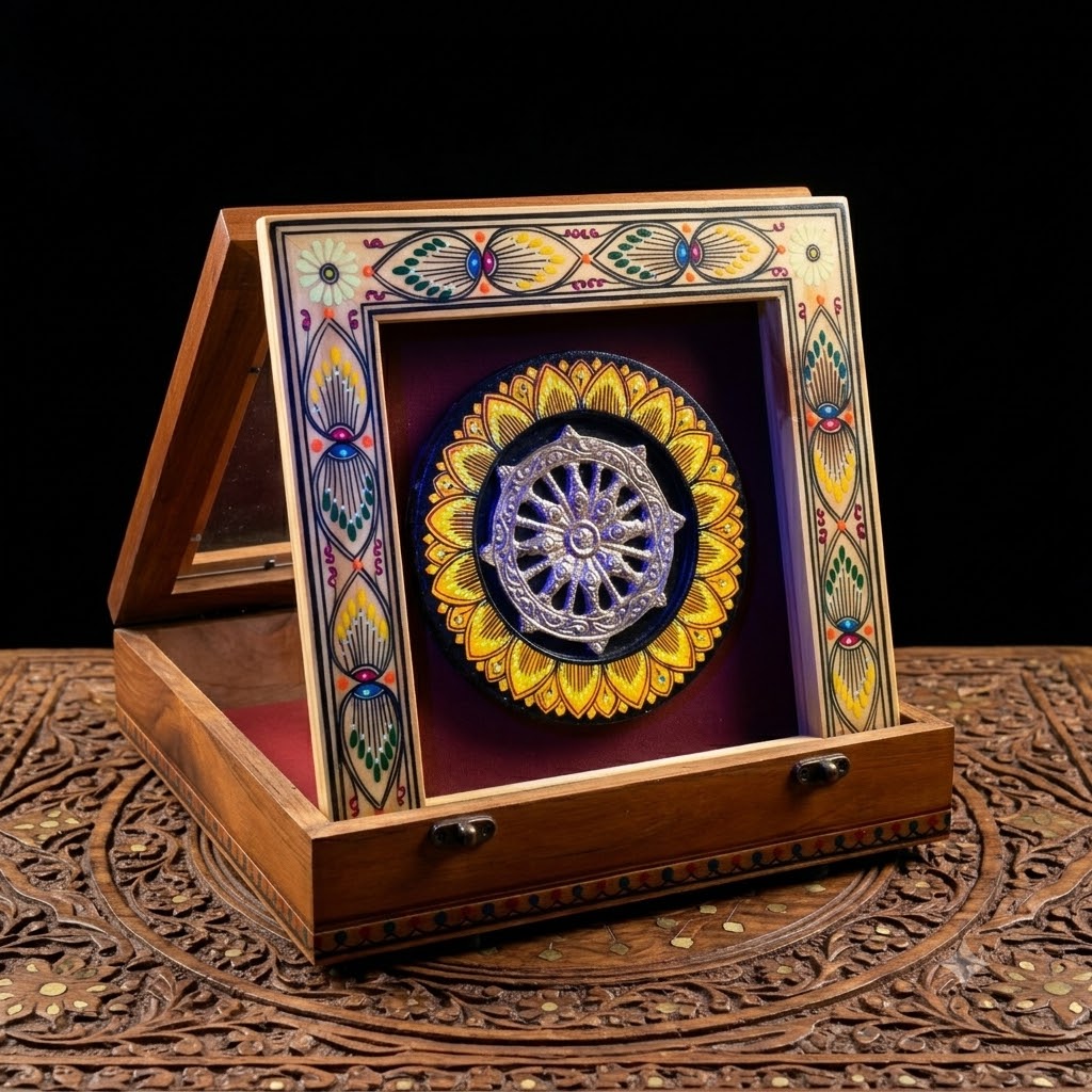 Teak wood Konark wheel Box Memento (Small)