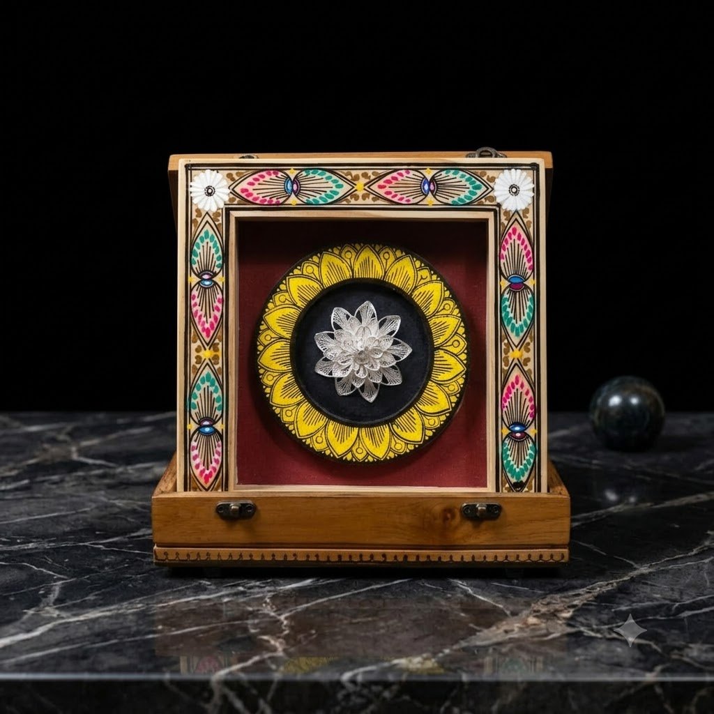 Silver Flower Wooden Box Memento (small)