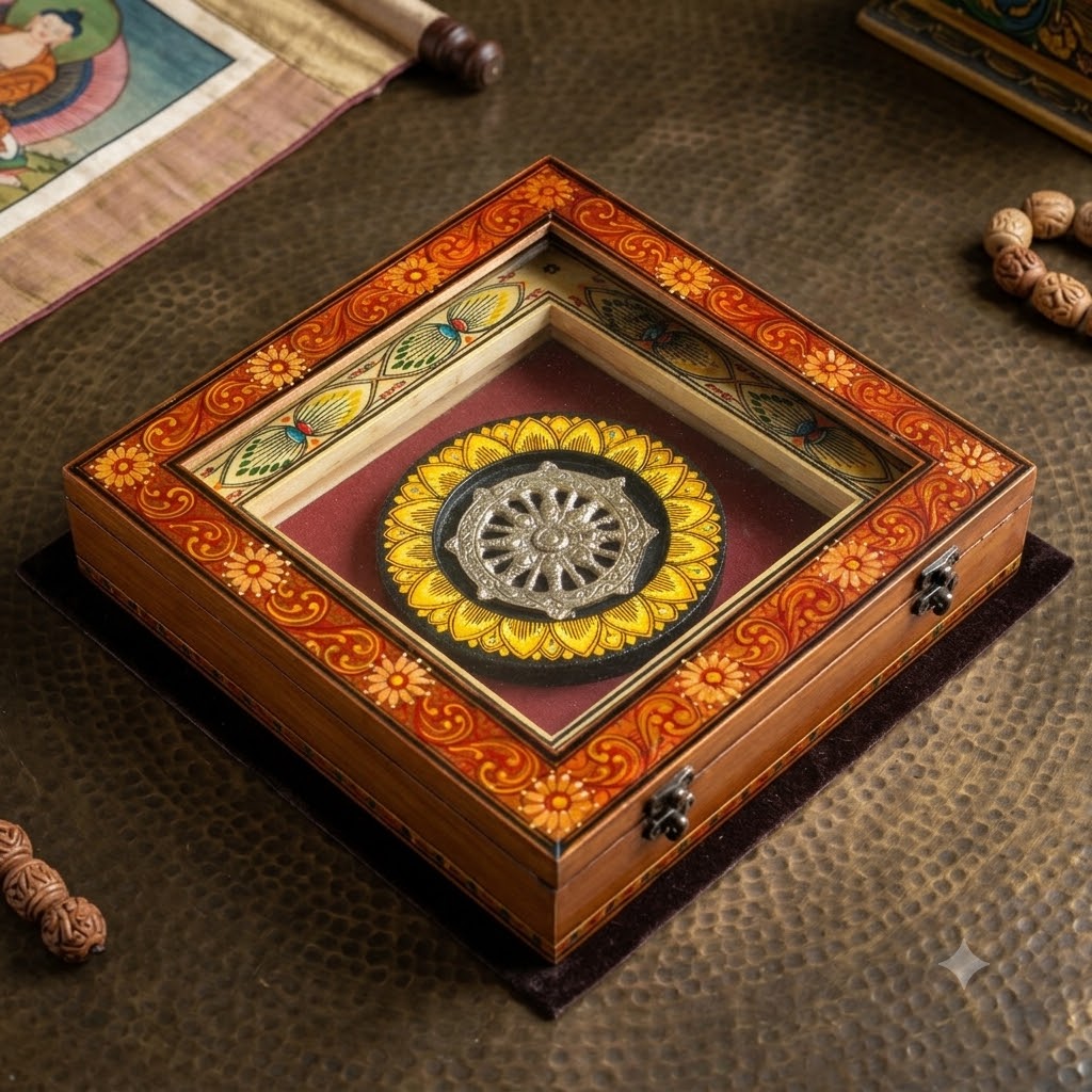 Teak wood Konark wheel Box Memento (Small)
