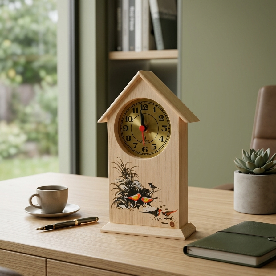 Hand Painted Pine Wood table Clock